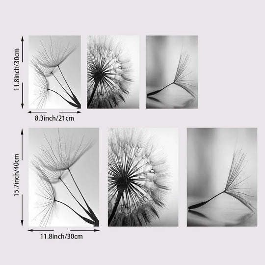 Minimalist Dandelion Wisps Black White Canvas Wall Art Unframed
