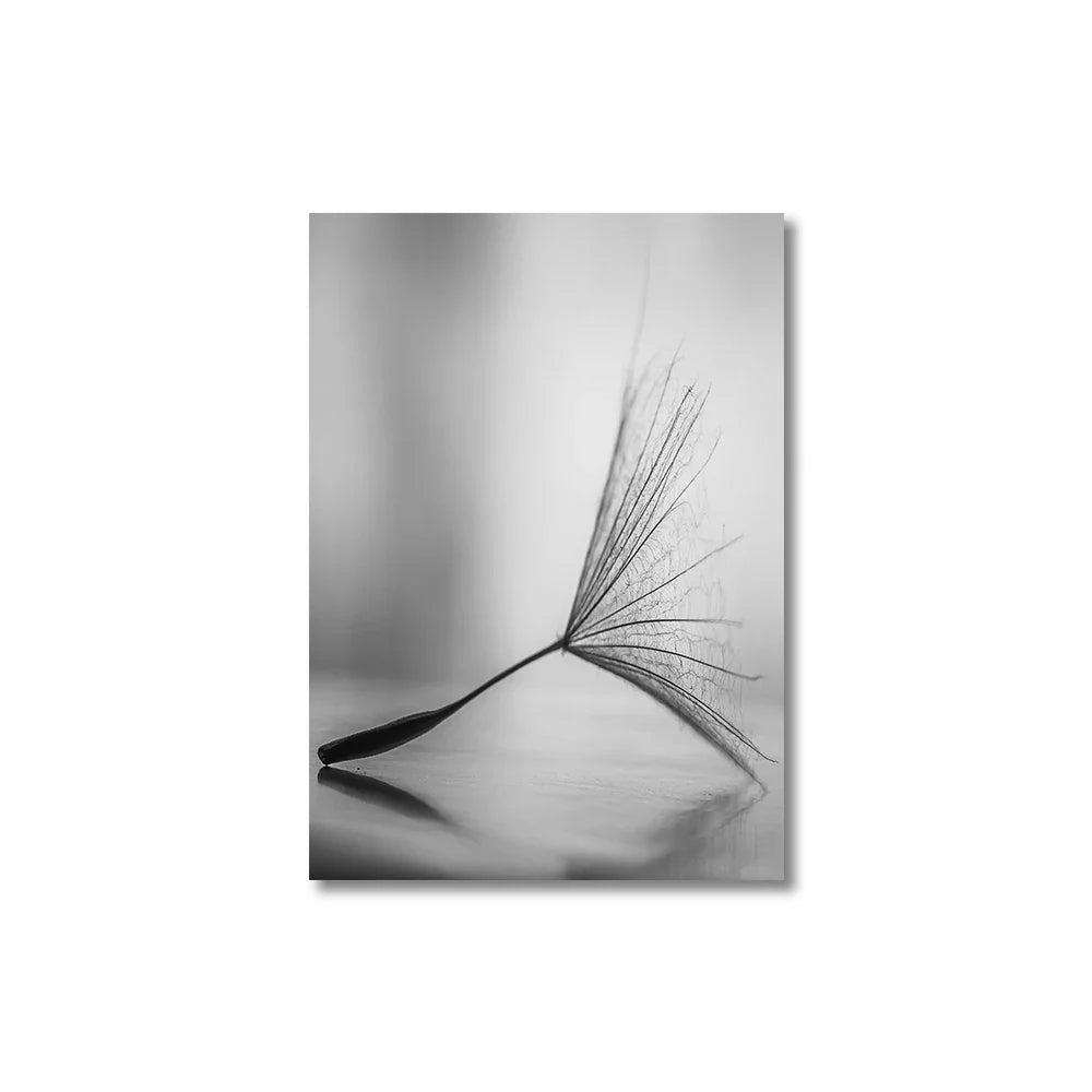 Minimalist Dandelion Wisps Black White Canvas Wall Art Unframed