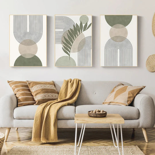 Minimalist Green Beige Abstract Botanical Canvas Wall Art