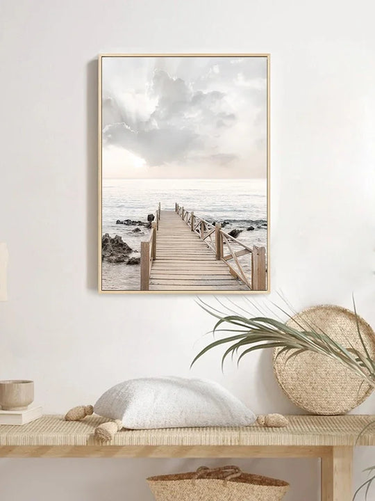 Minimalist Lake Pier Coastal Canvas Wall Art Unframed