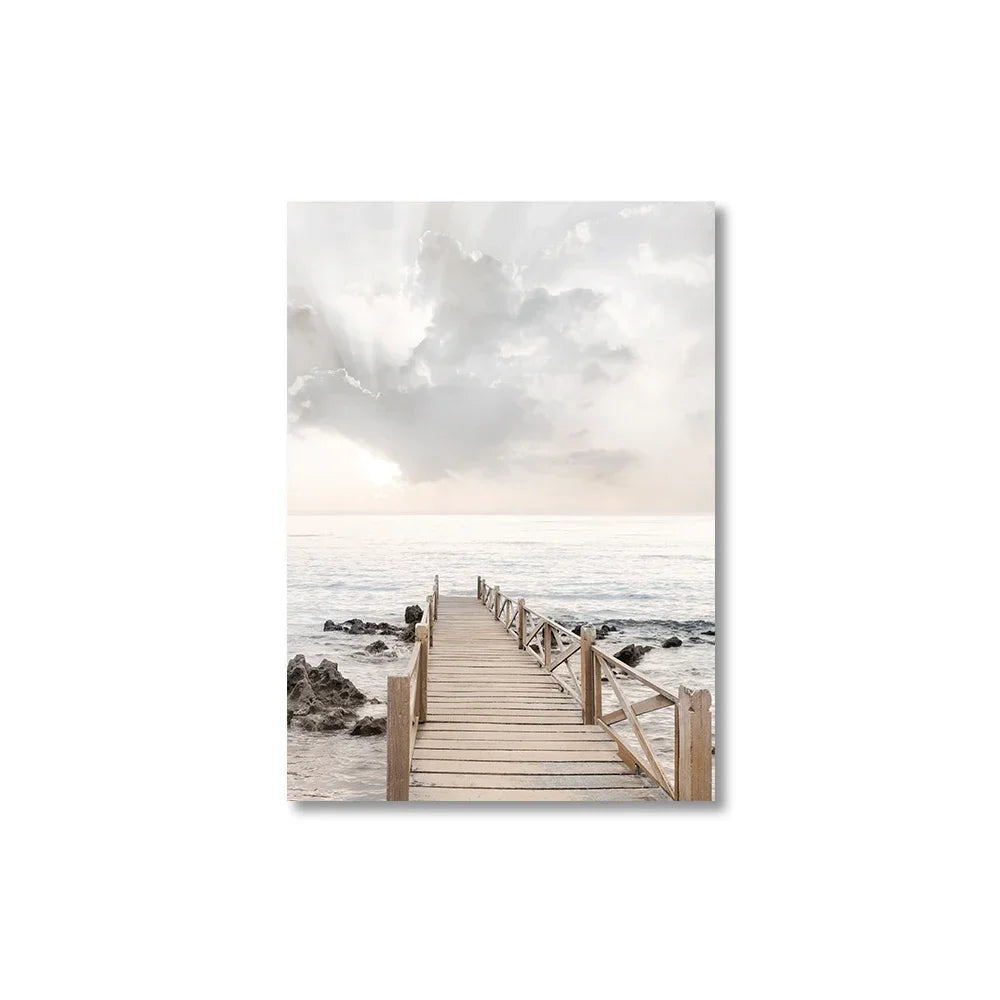 Minimalist Lake Pier Coastal Canvas Wall Art Unframed