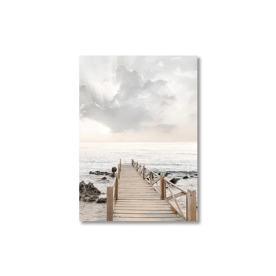 Minimalist Lake Pier Coastal Canvas Wall Art Unframed