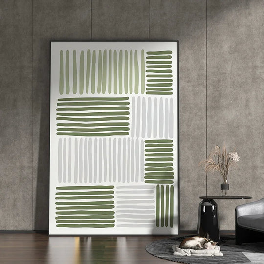 Minimalist Parallel Lines Green Grey Canvas Wall Art Unframed