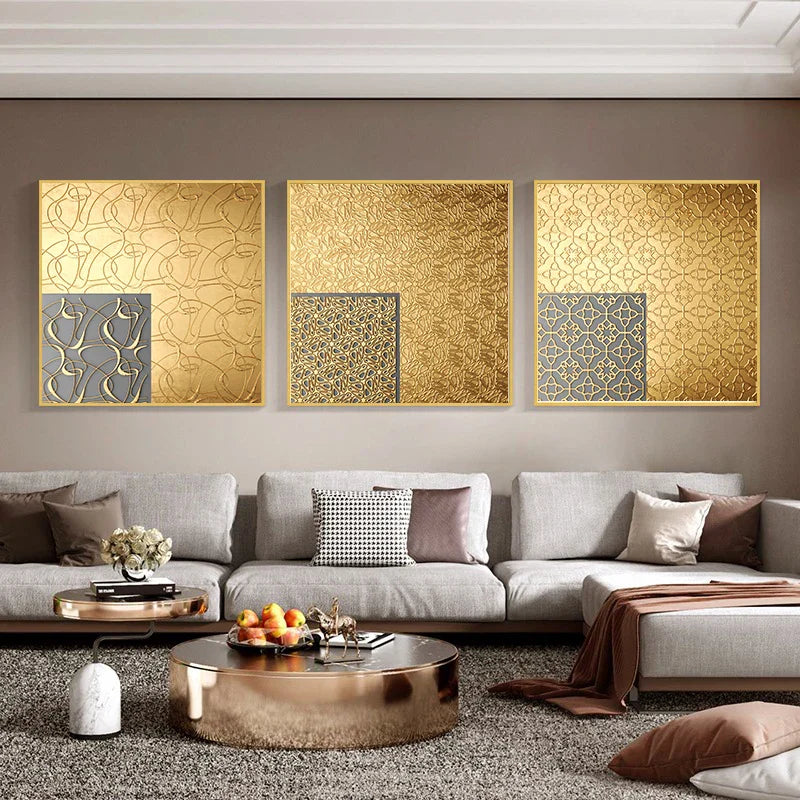 Black Golden Abstract Geometric Square Canvas Wall Art