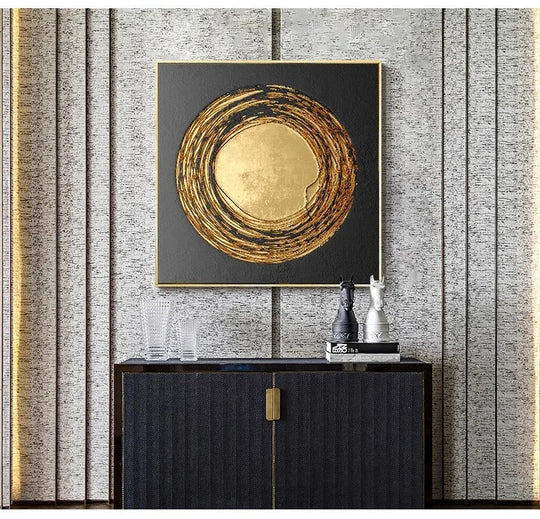 Black Golden Abstract Geometric Square Canvas Wall Art