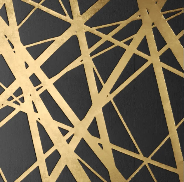 Black Golden Abstract Geometric Square Canvas Wall Art