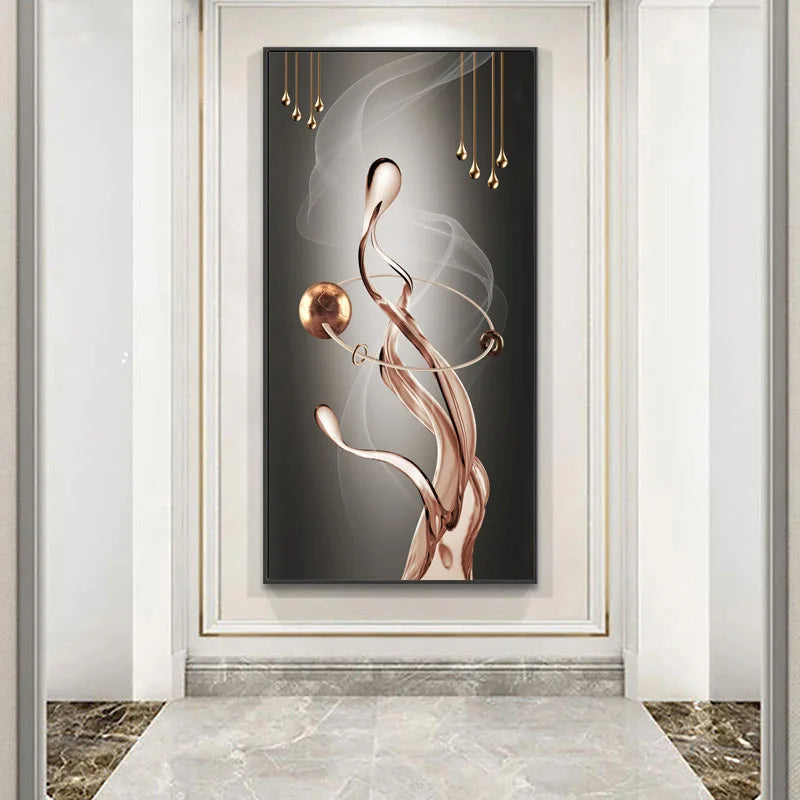 Abstract Golden Flowing Ribbon Canvas Wall Art