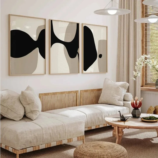 Modern Abstract Black Beige Canvas Wall Art Print