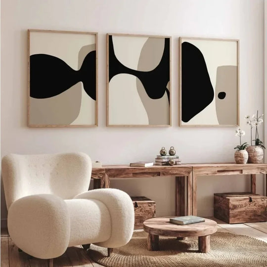 Modern Abstract Black Beige Canvas Wall Art Print