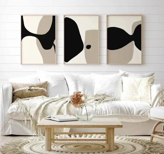 Modern Abstract Black Beige Canvas Wall Art Print