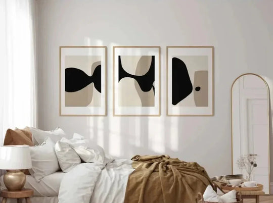 Modern Abstract Black Beige Canvas Wall Art Print