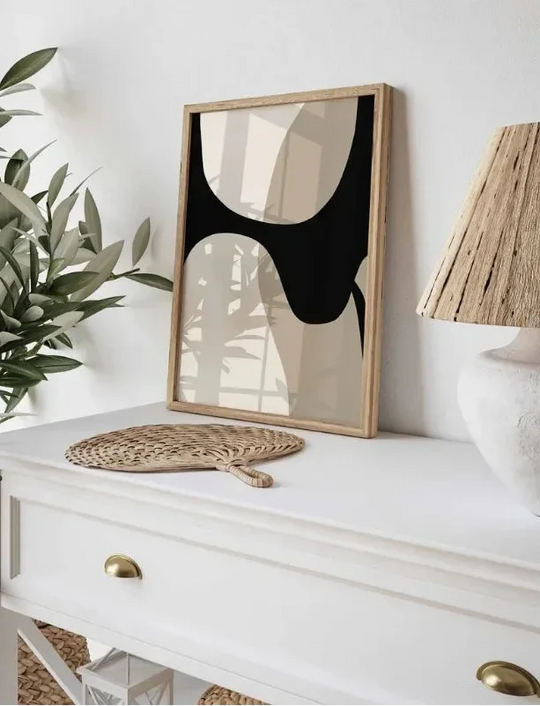 Modern Abstract Black Beige Canvas Wall Art Print