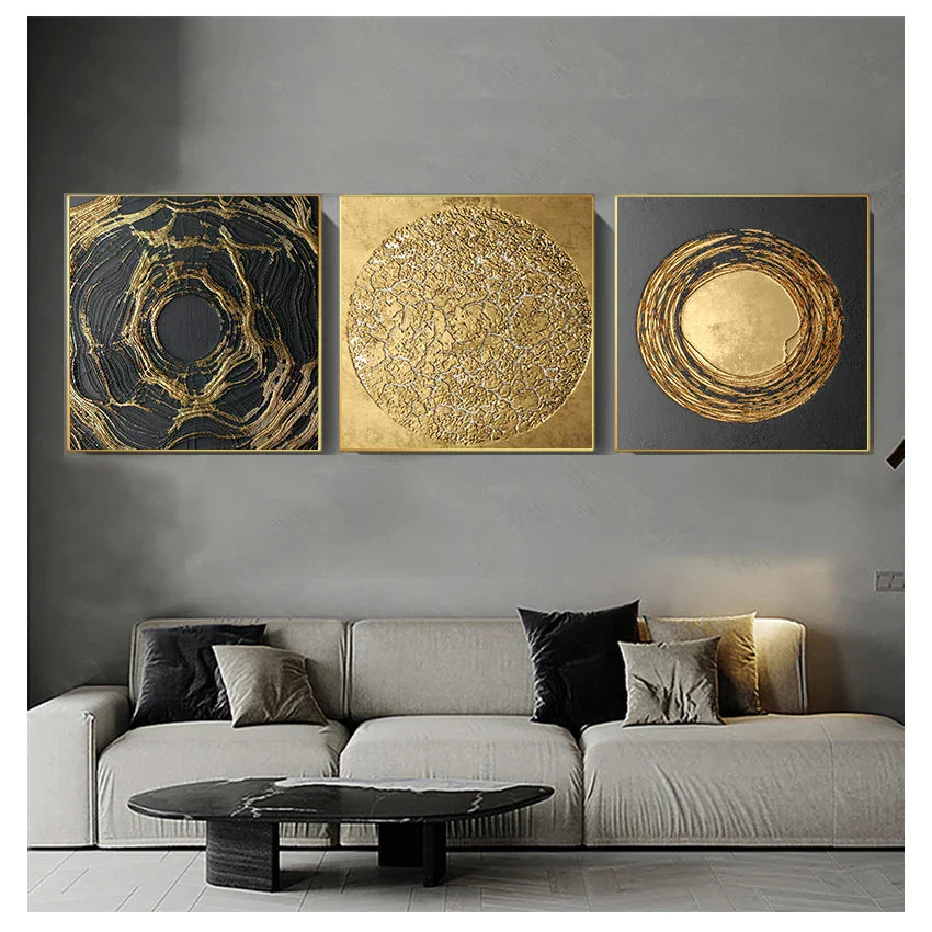 Black Golden Abstract Geometric Square Canvas Wall Art