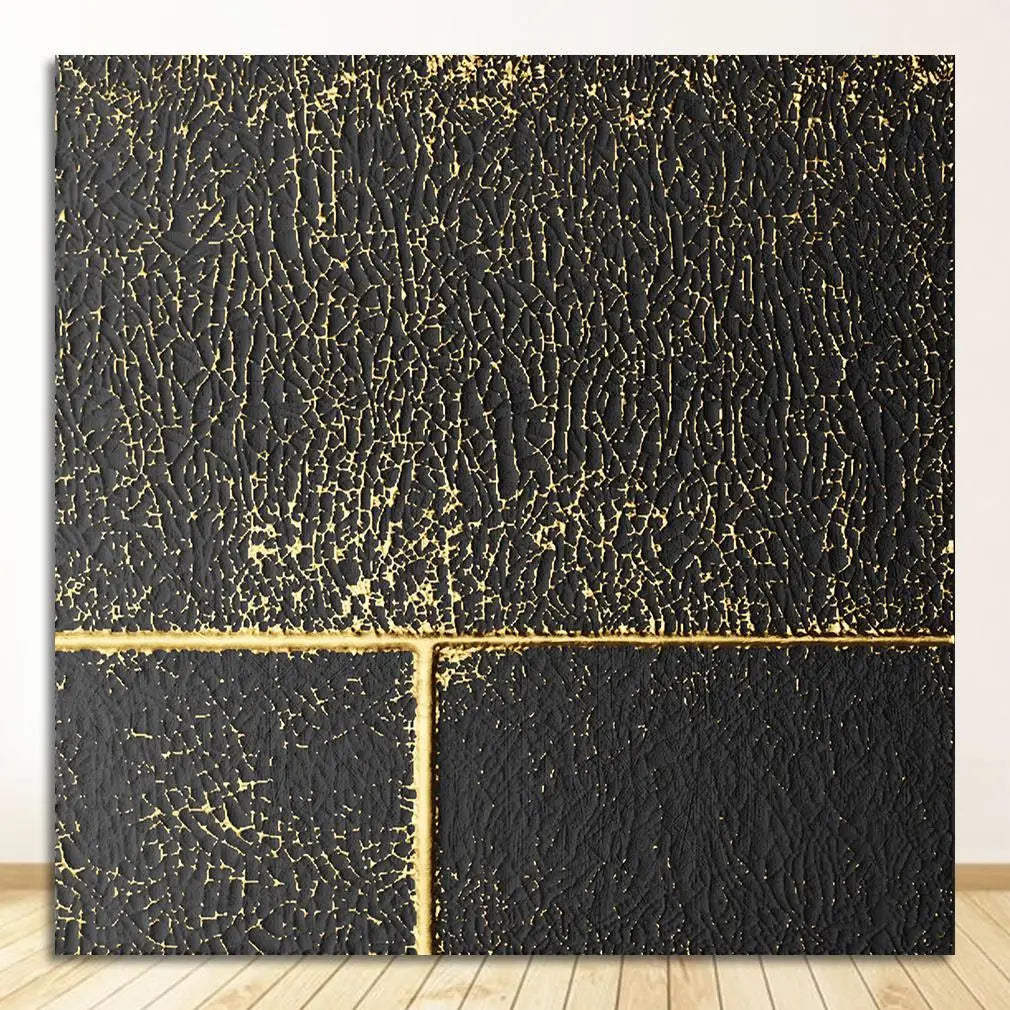 Black Golden Abstract Geometric Square Canvas Wall Art