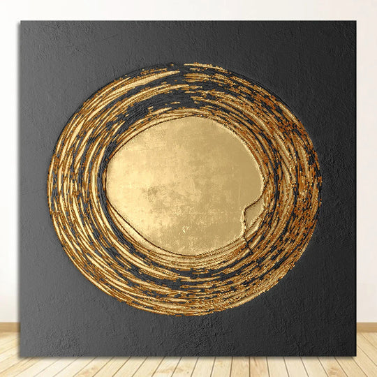 Black Golden Abstract Geometric Square Canvas Wall Art