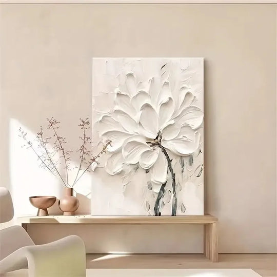 Modern Abstract Creamy White Floral Canvas Wall Art Unframed