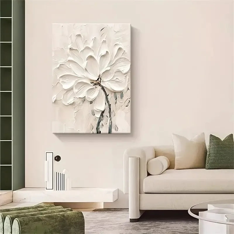 Modern Abstract Creamy White Floral Canvas Wall Art Unframed