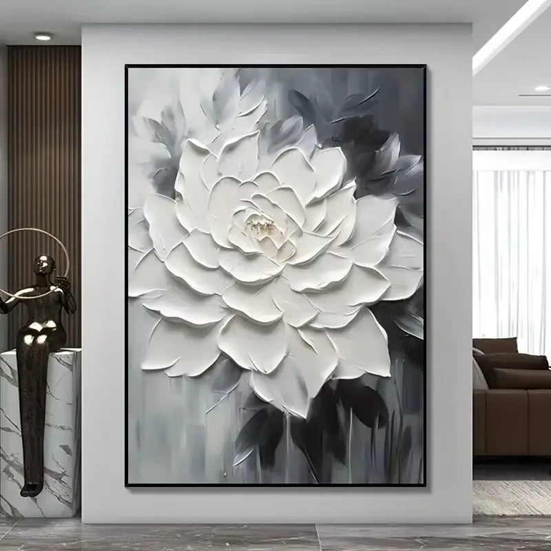 Modern Abstract Creamy White Floral Canvas Wall Art Unframed