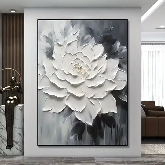 Modern Abstract Creamy White Floral Canvas Wall Art Unframed