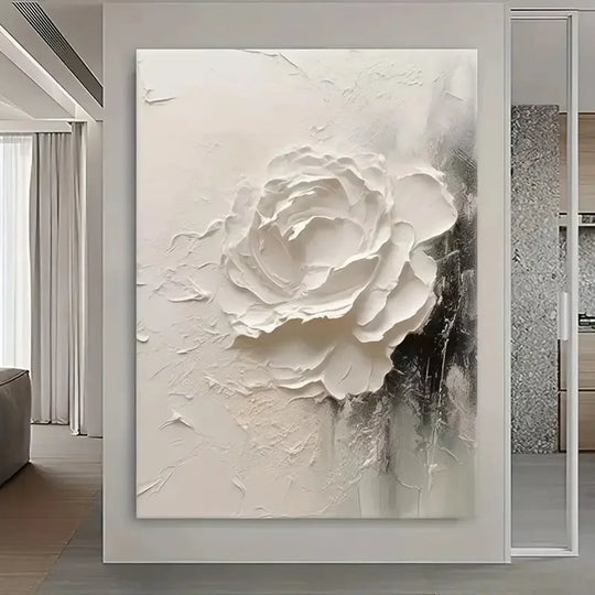 Modern Abstract Creamy White Floral Canvas Wall Art Unframed