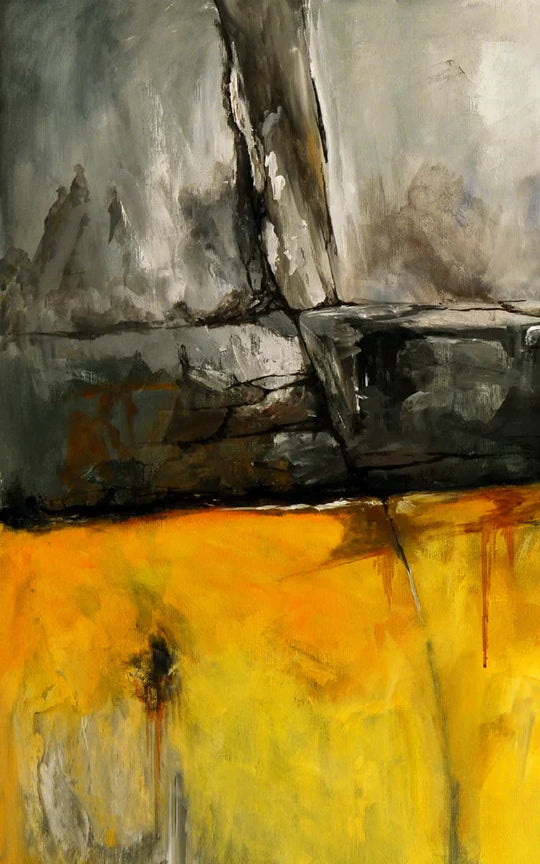Modern Abstract Yellow Grey Geomorphic Canvas Wall Art