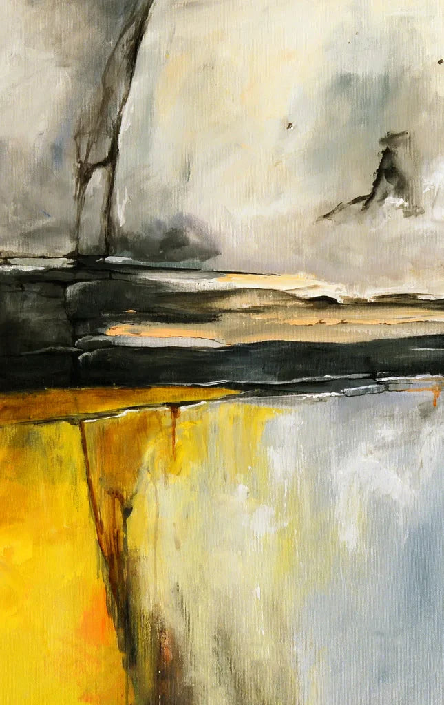 Modern Abstract Yellow Grey Geomorphic Canvas Wall Art