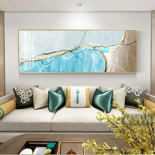 Modern Abstract Liquid Marble Wide Format Canvas Wall Art Unframed