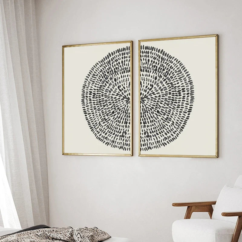 Abstract Radial Dots Minimalist Canvas Wall Art Set