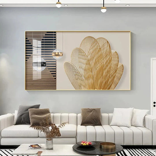 Abstract Beige Golden Geometric Canvas Wall Art