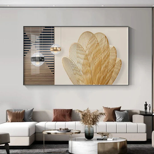 Abstract Beige Golden Geometric Canvas Wall Art