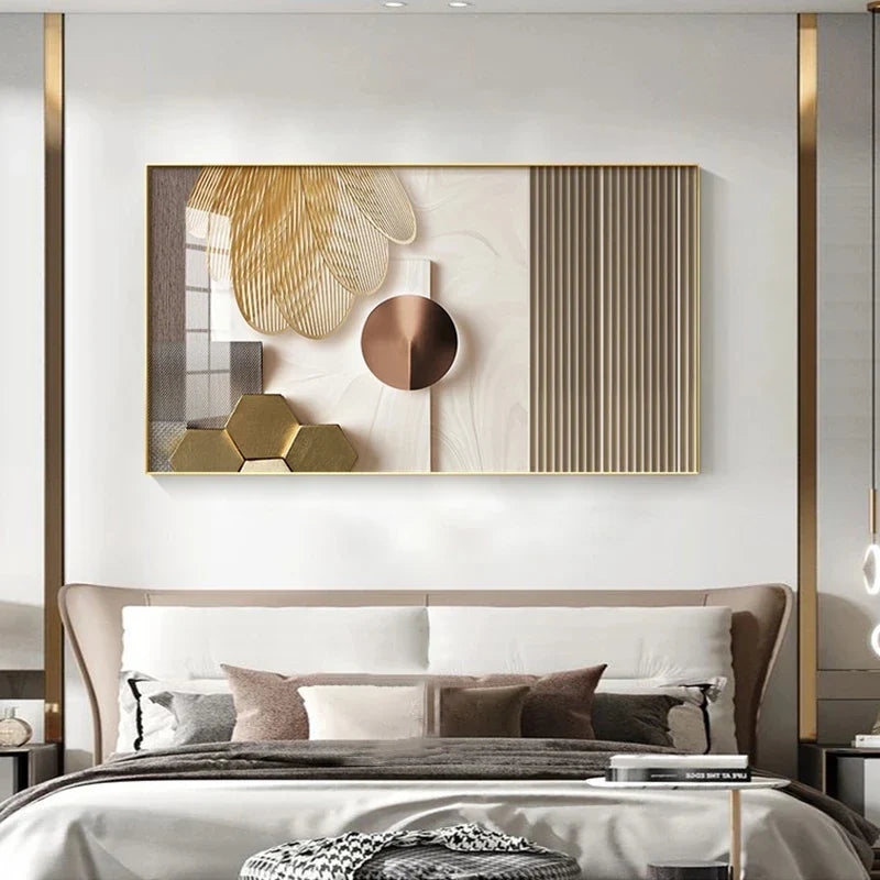 Abstract Beige Golden Geometric Canvas Wall Art