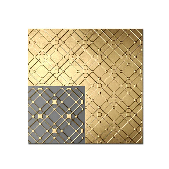 Abstract Black Golden Geometric Square Canvas Wall Art