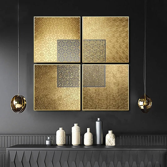 Abstract Black Golden Geometric Square Canvas Wall Art