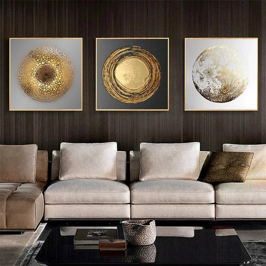 Abstract Black Golden Geometric Square Canvas Wall Art