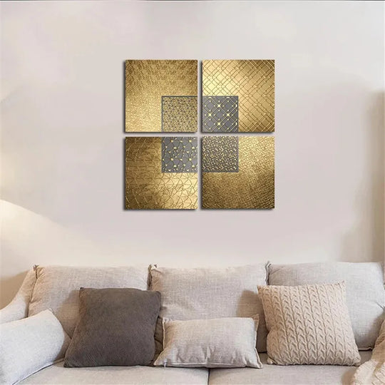 Abstract Black Golden Geometric Square Canvas Wall Art