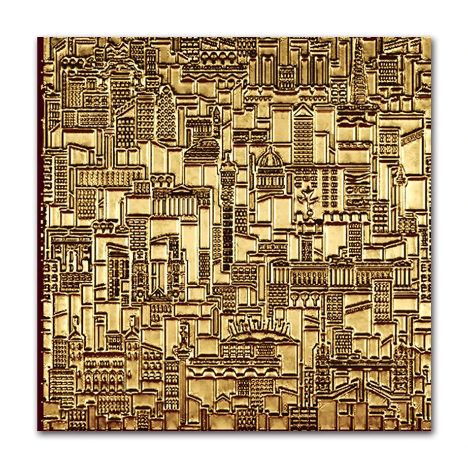 Abstract Golden Geometric Square Canvas Wall Art
