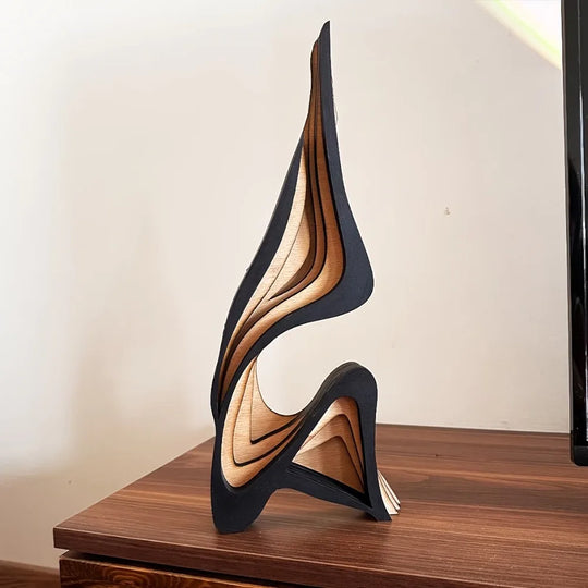 Abstract Wavy Wood Sculpture Table Decor Accent