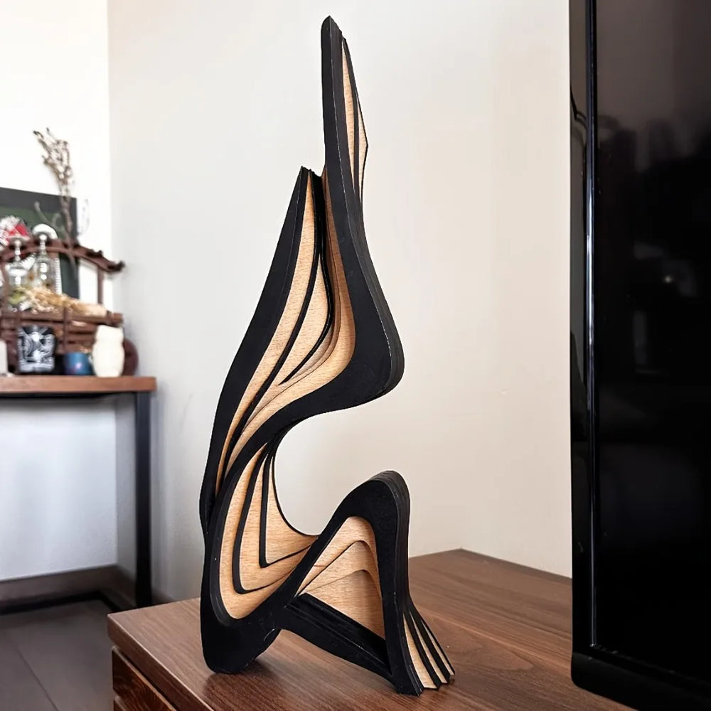 Abstract Wavy Wood Sculpture Table Decor Accent