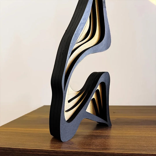 Abstract Wavy Wood Sculpture Table Decor Accent