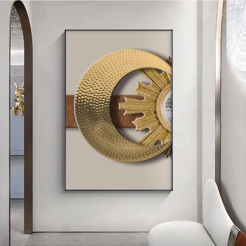 Modern Golden Celestial Geometry Abstract Canvas Wall Art Unframed