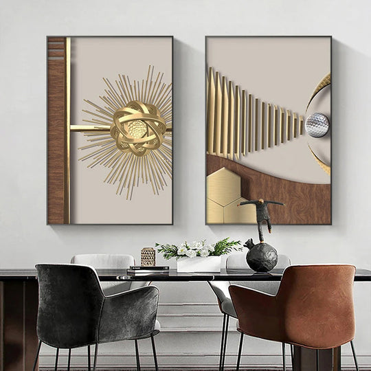 Modern Golden Celestial Geometry Abstract Canvas Wall Art Unframed