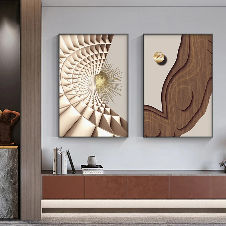 Modern Golden Celestial Geometry Abstract Canvas Wall Art Unframed