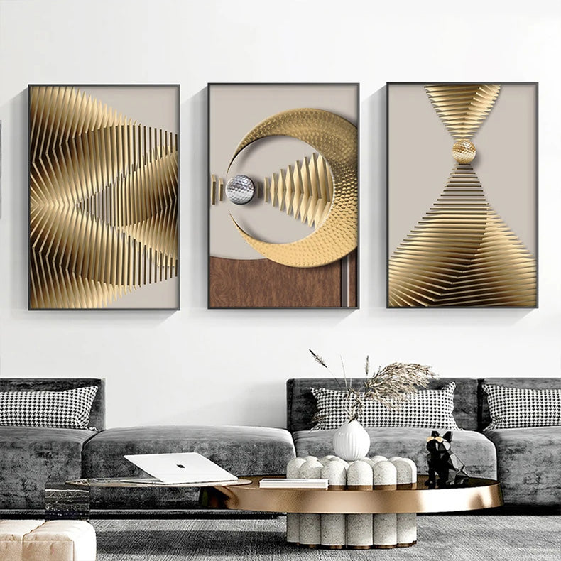Modern Golden Celestial Geometry Abstract Canvas Wall Art Unframed