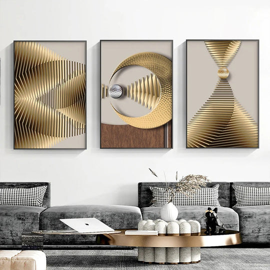 Modern Golden Celestial Geometry Abstract Canvas Wall Art Unframed