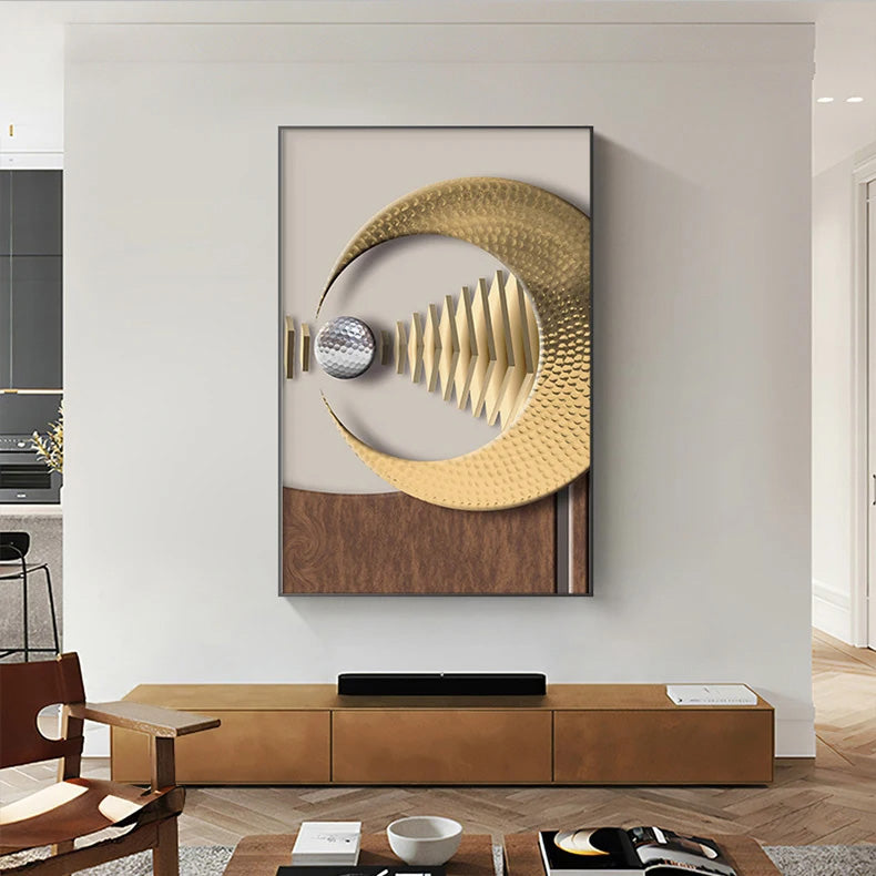Modern Golden Celestial Geometry Abstract Canvas Wall Art Unframed
