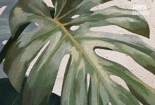 Modern Botanical Green Leaves Canvas Wall Art With Wooden Scroll Frame