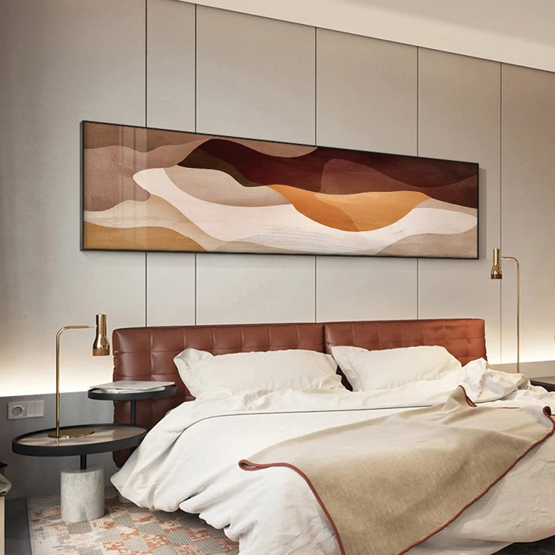 Modern Earthy Brown Abstract Wide Format Canvas Wall Art Unframed