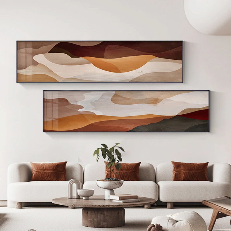 Modern Earthy Brown Abstract Wide Format Canvas Wall Art Unframed