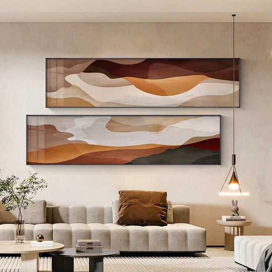 Modern Earthy Brown Abstract Wide Format Canvas Wall Art Unframed