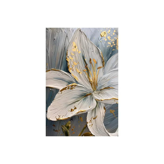 White &amp; Gold Botanical Canvas Wall Art – Modern Floral Print (Unframed)